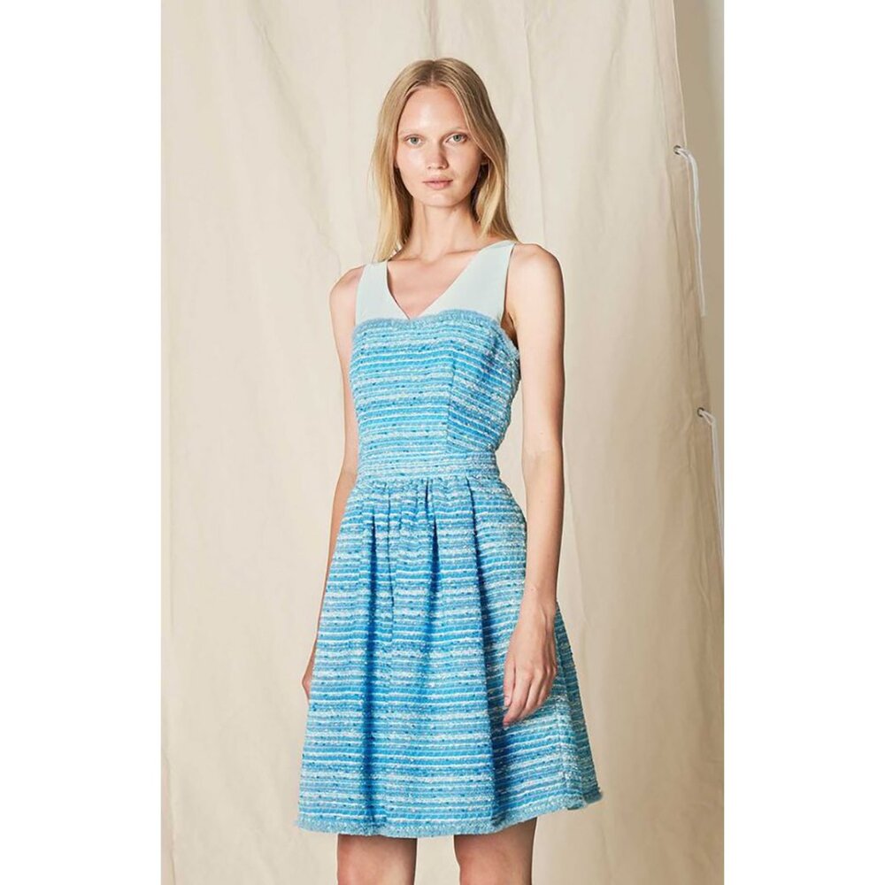 BOUTIQUE MOSCHINO DRESS BLUE COTTON BLEND TWEED FIT FLARE SKIRT IT 40 US 6
